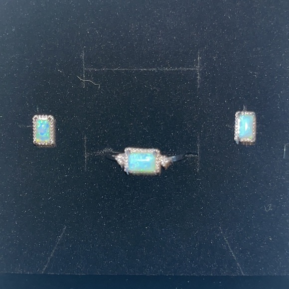 🌟HP🌟New 925 Sterling Silver Jewelry Set Natural Opal Ring & Earrings size7 - Picture 15 of 15